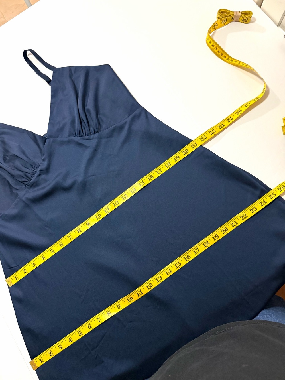 SOMA Navy Blue Stretch Luster Knit Night Gown Size XL Satin Spaghetti Straps - Picture 12 of 14